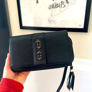 Stella and Dot black clutch purse optional crossbody strap